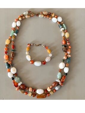 Fall colors earthy earth tones gemstones beads necklaces and bracelet set